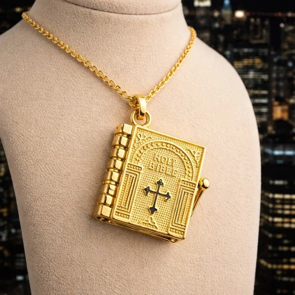Gold Bible Pendant Necklace - Picture 1 of 6
